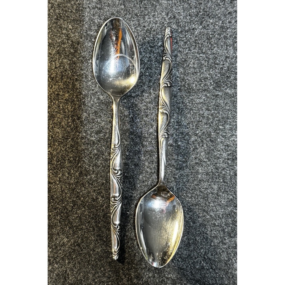 Orleans Ladies Fingers Pattern Stainless Set of 2 Dinner Spoons Japan Vntg 50's